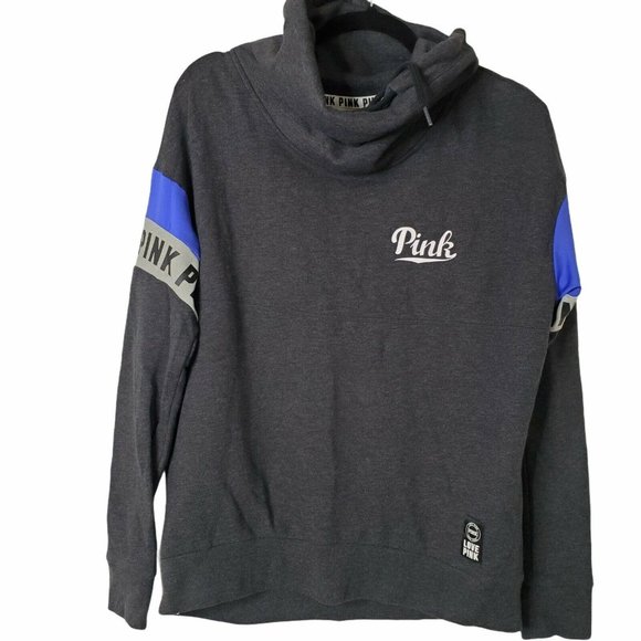 PINK VS Gray Long Sleeve Funnel Neck Sweatshirt S - Picture 2 of 11